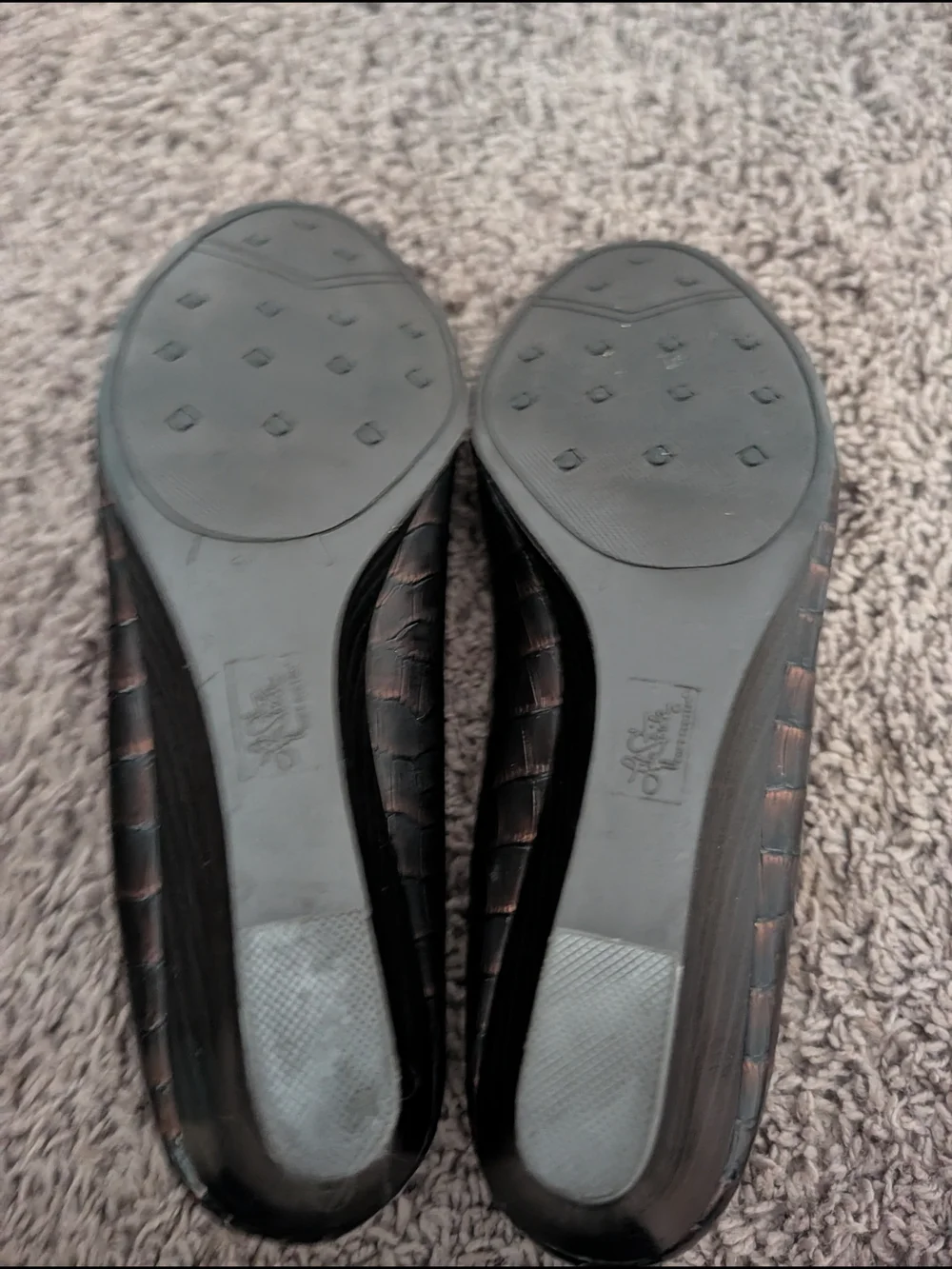 Life Stride Women's Dark Brown Patent Wedge Flats with Gold Accent